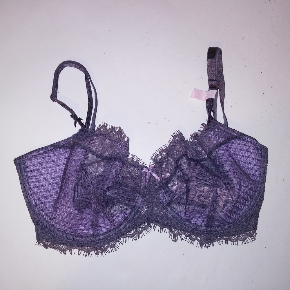 Victoria Secret Bra 32DDD Push Up Without Padding Purple Gray Lace Dream Angels